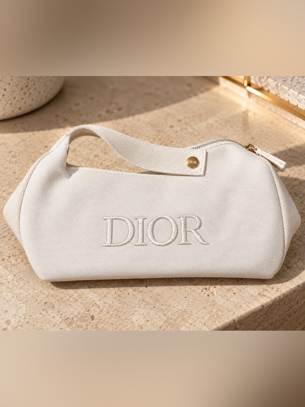 Dior Beauty White Canvas Cosmetic Pouch Embroidered Logo GWP VIP Gift Box